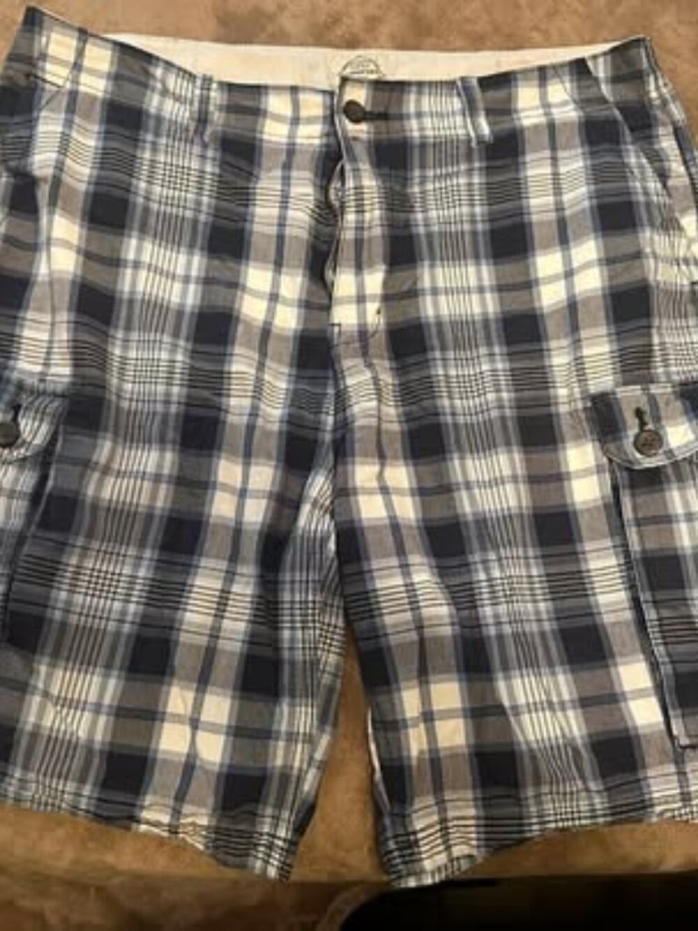 St. John's Bay Blue Plaid Cargo Shorts 38